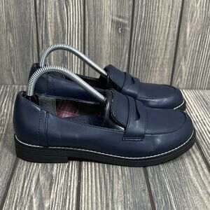 Bongo Women Pennie Loafers Sz 5.5 Teen Y2K 90s Faux Leather Navy Retro Casual